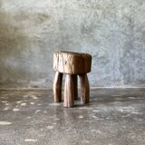 Brutalist stool in upcycled solid blond teak H:40 D:32
