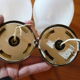 Pair of brass and glass wall lamps 60s gooseneck