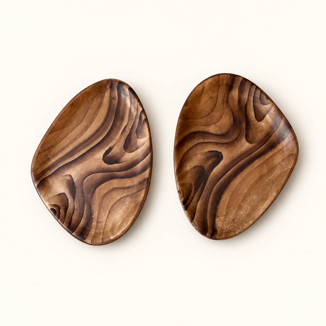 Set of ceramic bowls resembling wood