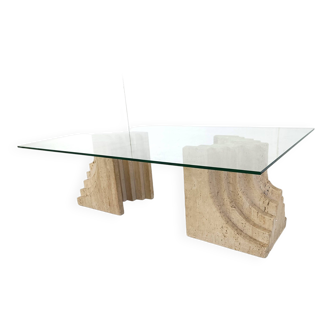 Vintage travertine coffee table Italy , 1970s