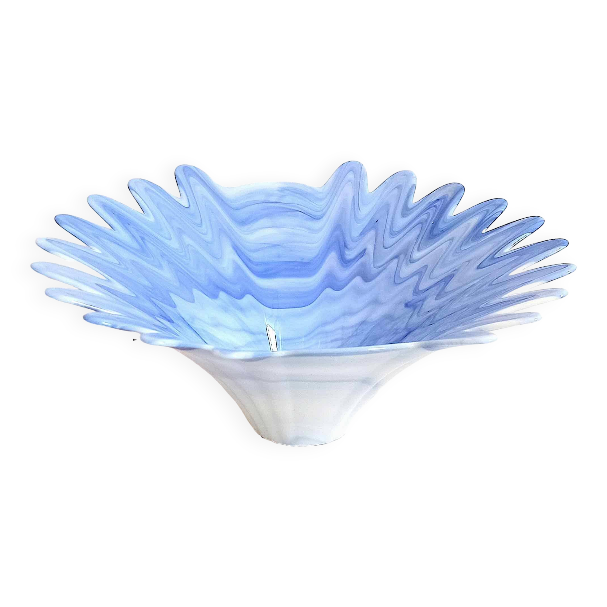 Murano glass cup opaline blue white width 26 cm 60s