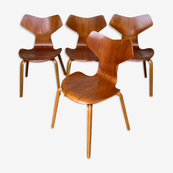 Suite of 4 chairs 4130 Grand Prix in teak, Arne Jacobsen for Fritz Hansen Teak