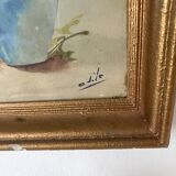 Antique framed watercolor bouquet of flowers