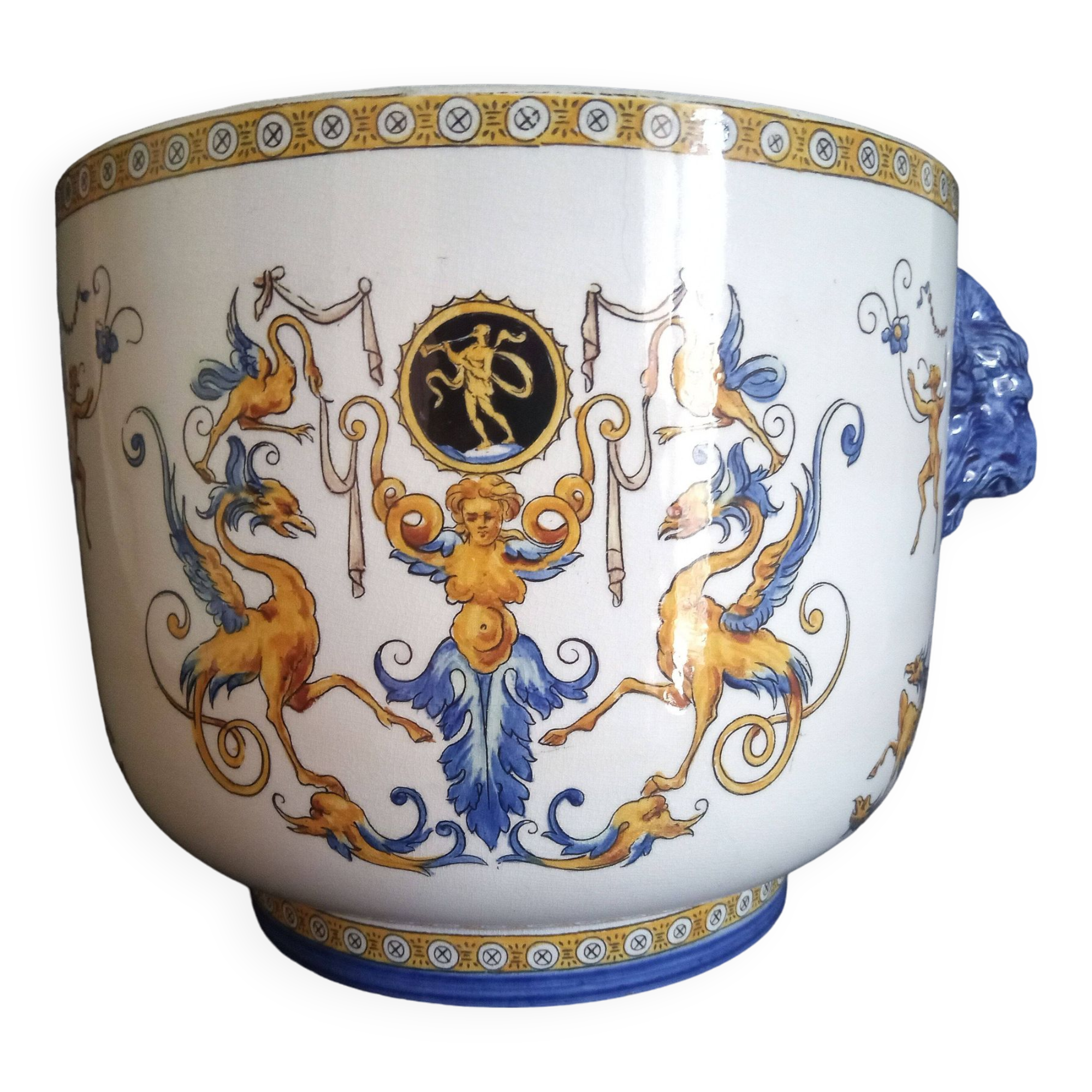Renaissance Cache Pot in earthenware from Gien, year 1875