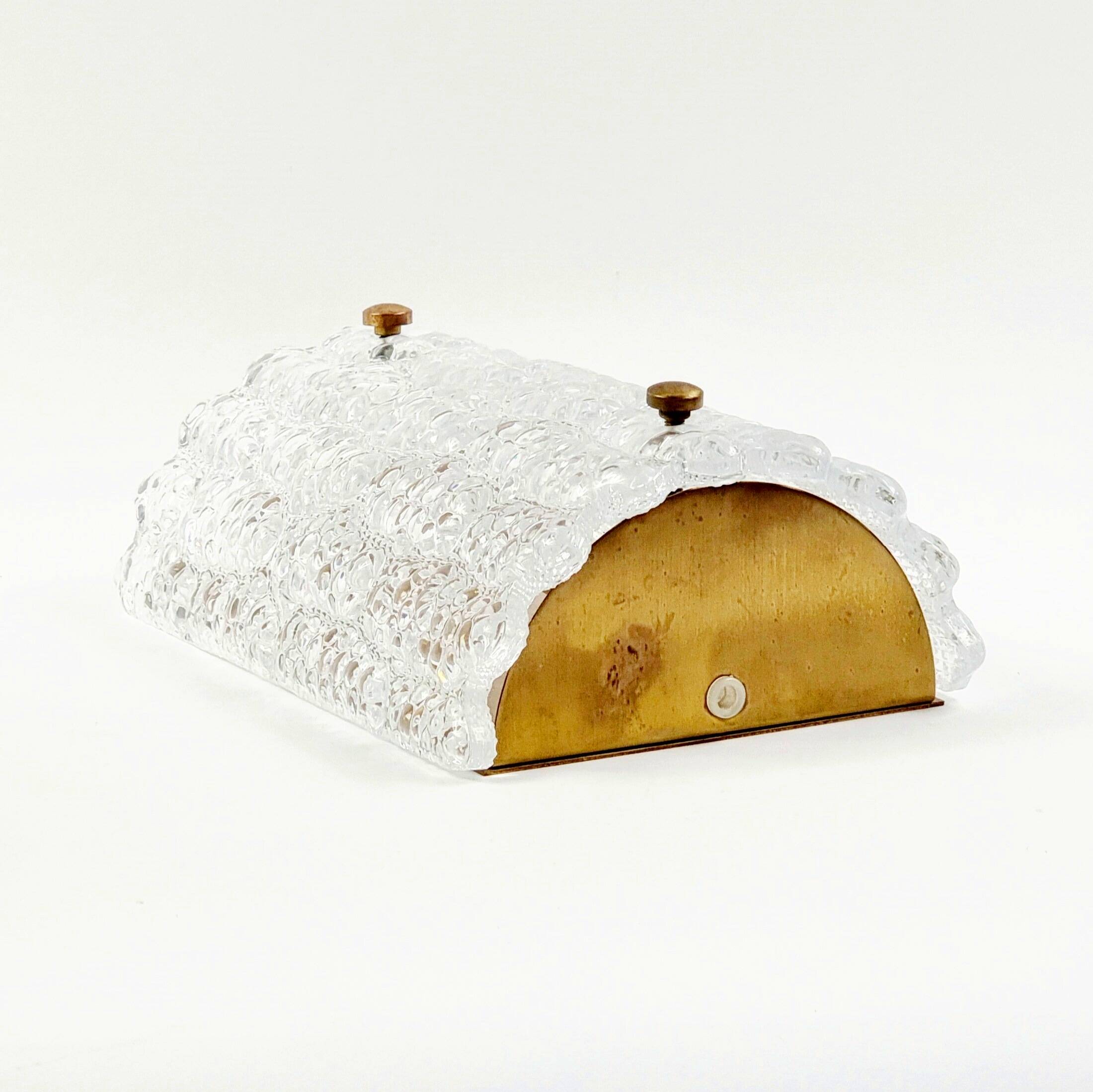 Mid-Century Scandinavian Glass & Brass Wall Light by Carl Fagerlund for Orrefors, Sweden, 1960s