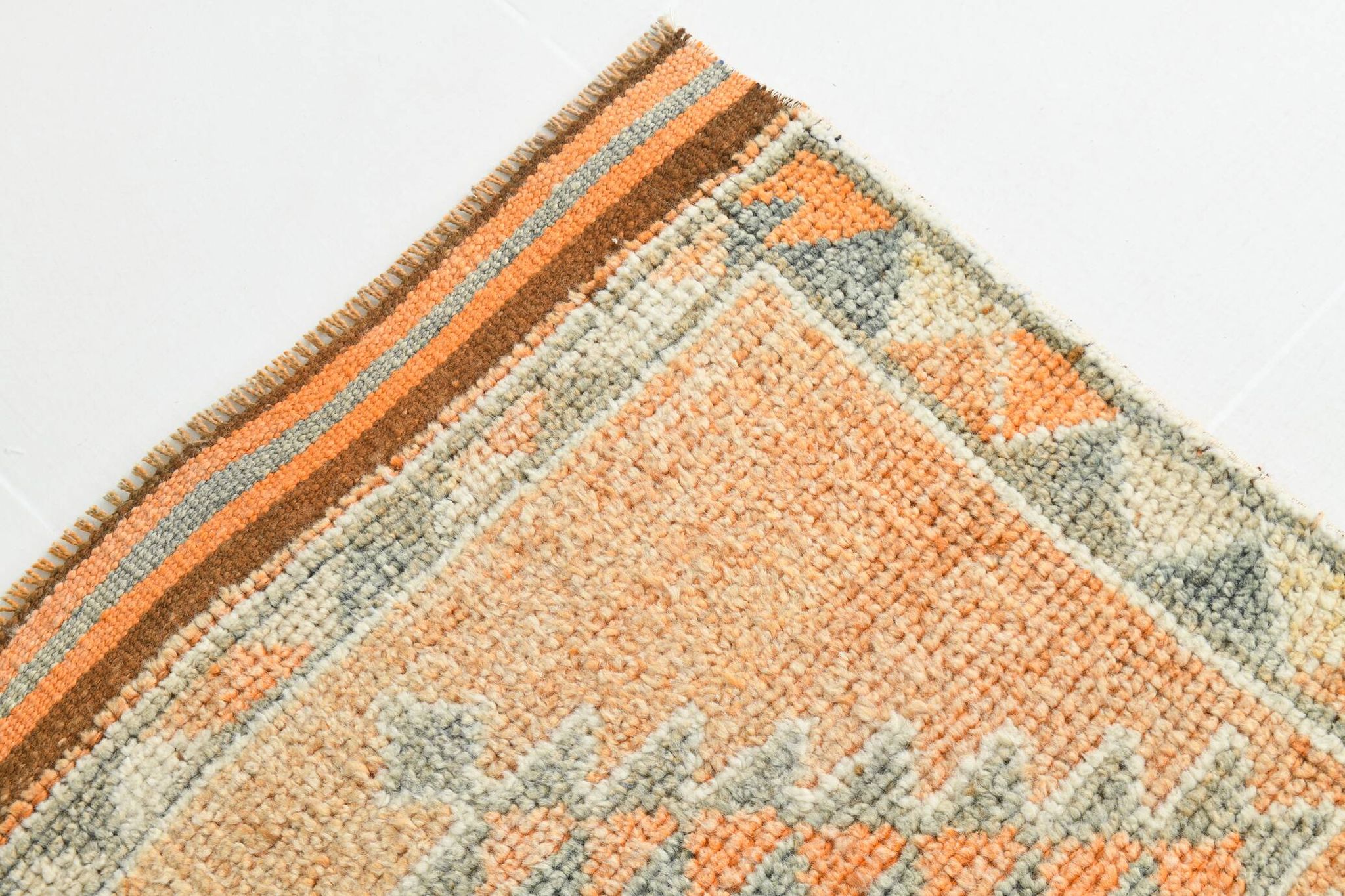 Tapis Kilim Vintage Orange et Beige, Motifs Géométriques Anatoliens