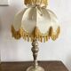 56 cm retro lamp in silver metal with fringed lampshade