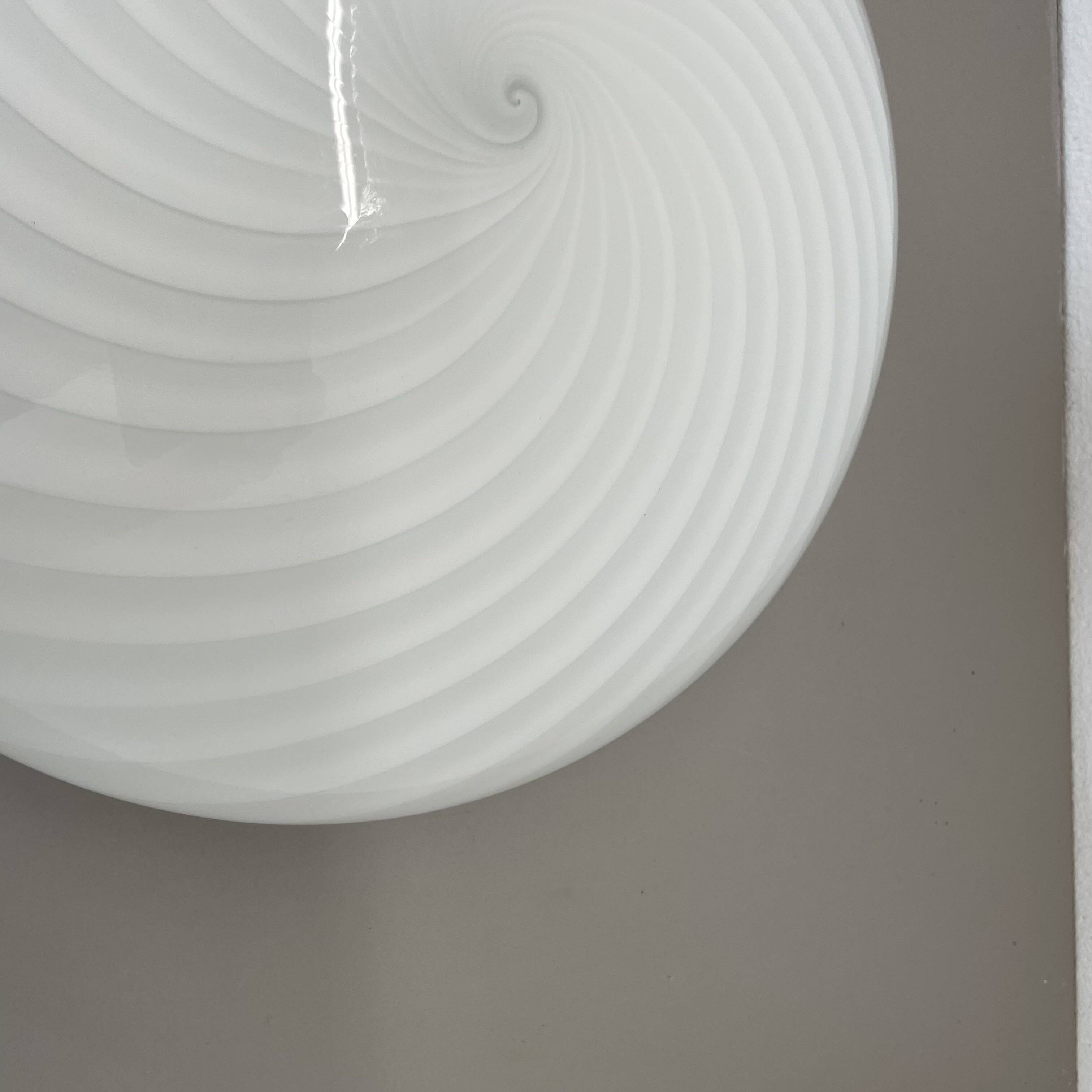 Large 38cm "swirl" murano glass ceiling wall light by vetri murano, italy, 1970s