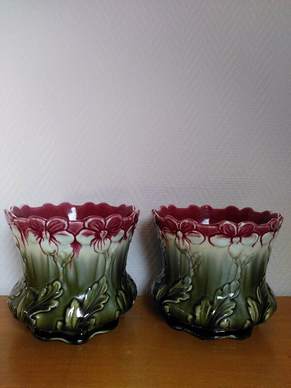 Paire de cache-pots, majolique Art Nouveau