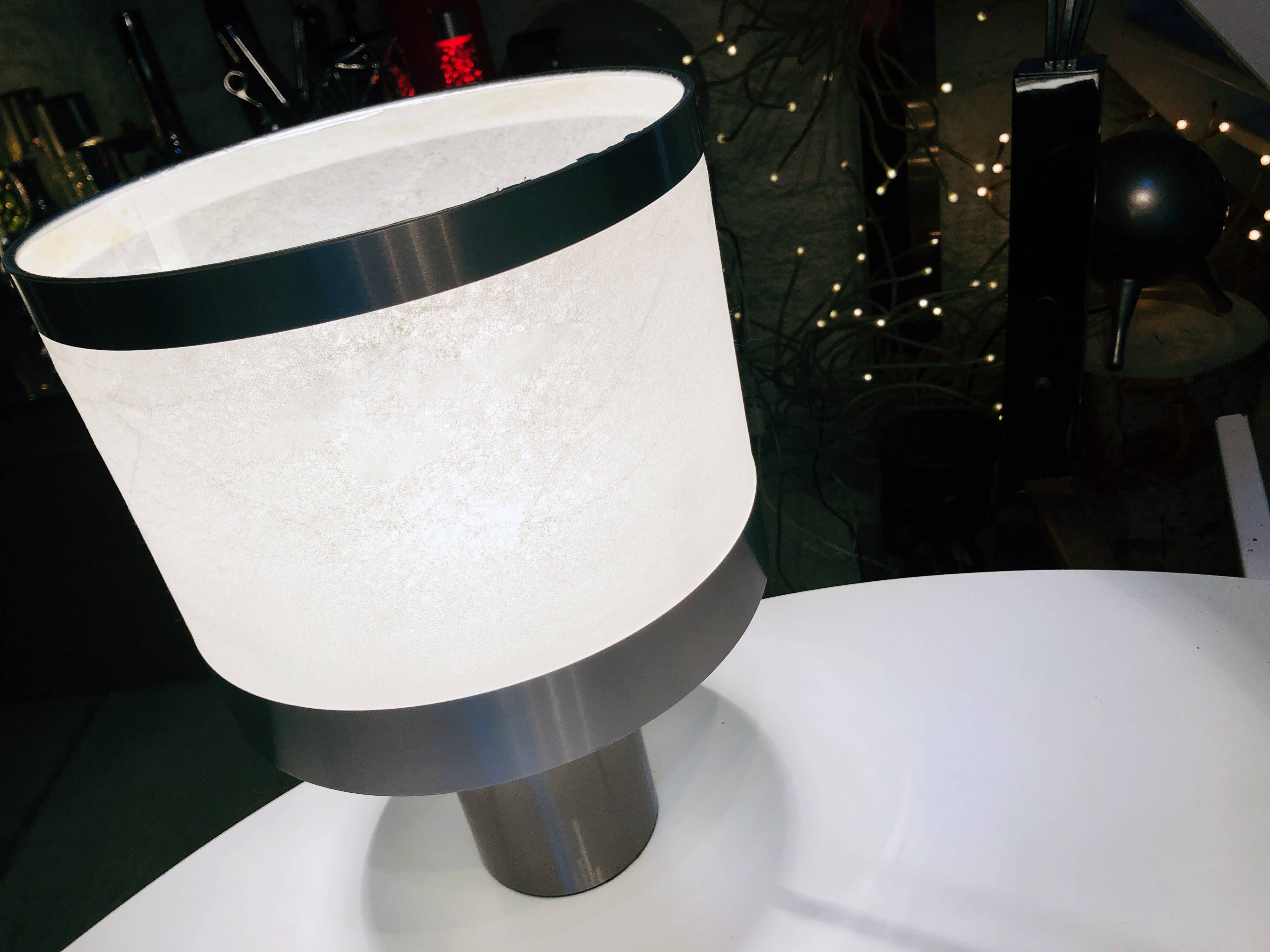 Vintage table lamp • gioffredo reggiani • cylinder • brushed steel • 1970