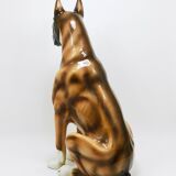 Life-size boxer dog statue in majolica, glazed ceramic, Italy, 1970s.