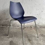 Set of 4 Kartell Maui Chairs — Navy Blue Polypropylene Seats, Chrome Legs, by Vico Magistretti