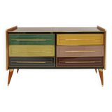 Italain Sideboard Made Of Solid Wood And Covered With Colored Glass 1950S