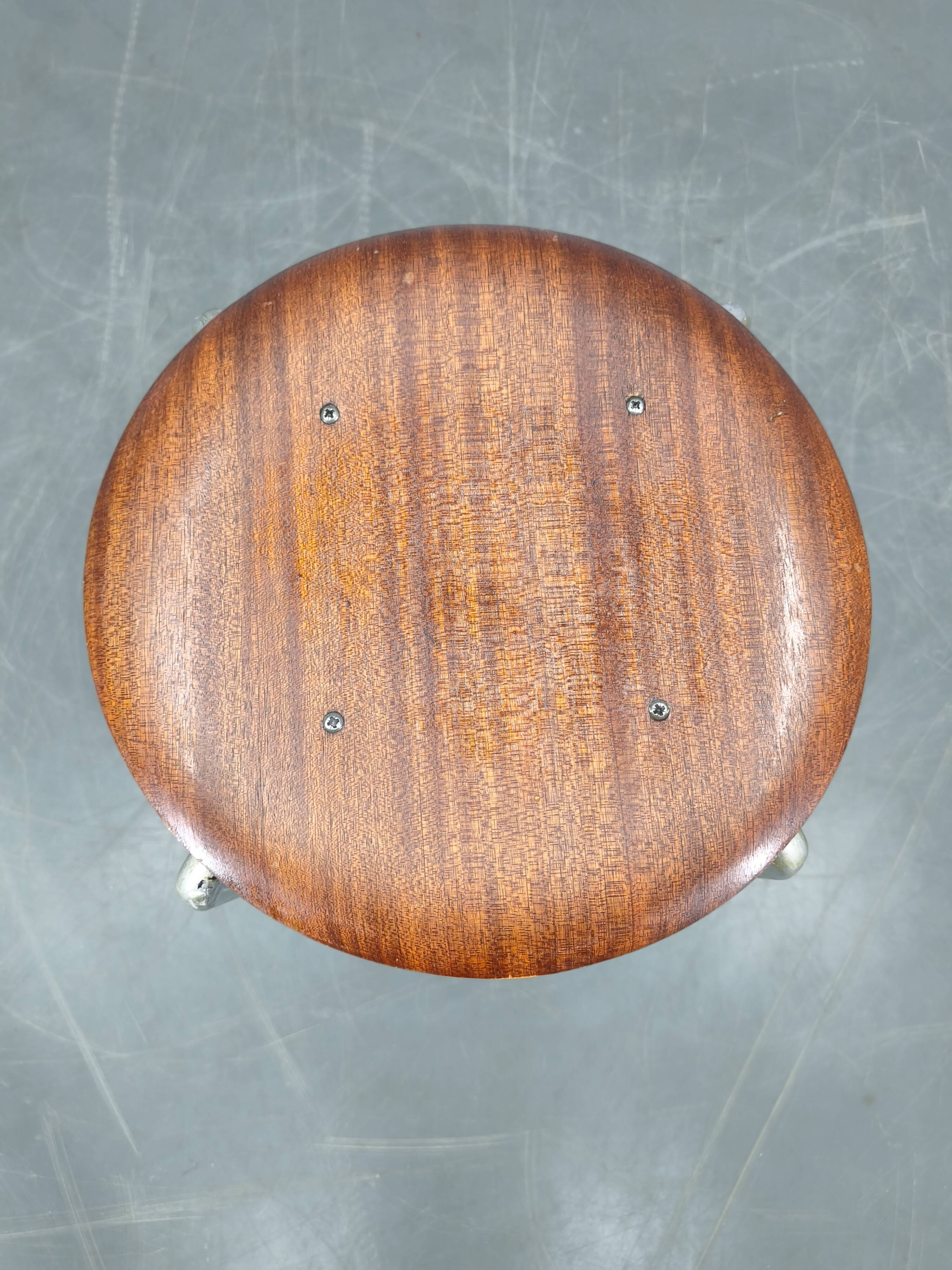 1950s German Industrial Stool with Plywood Seat