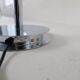 "Tris" glass table lamp by Fontana Arte from the Space Age with a chrome base, Italy, circa 2000.