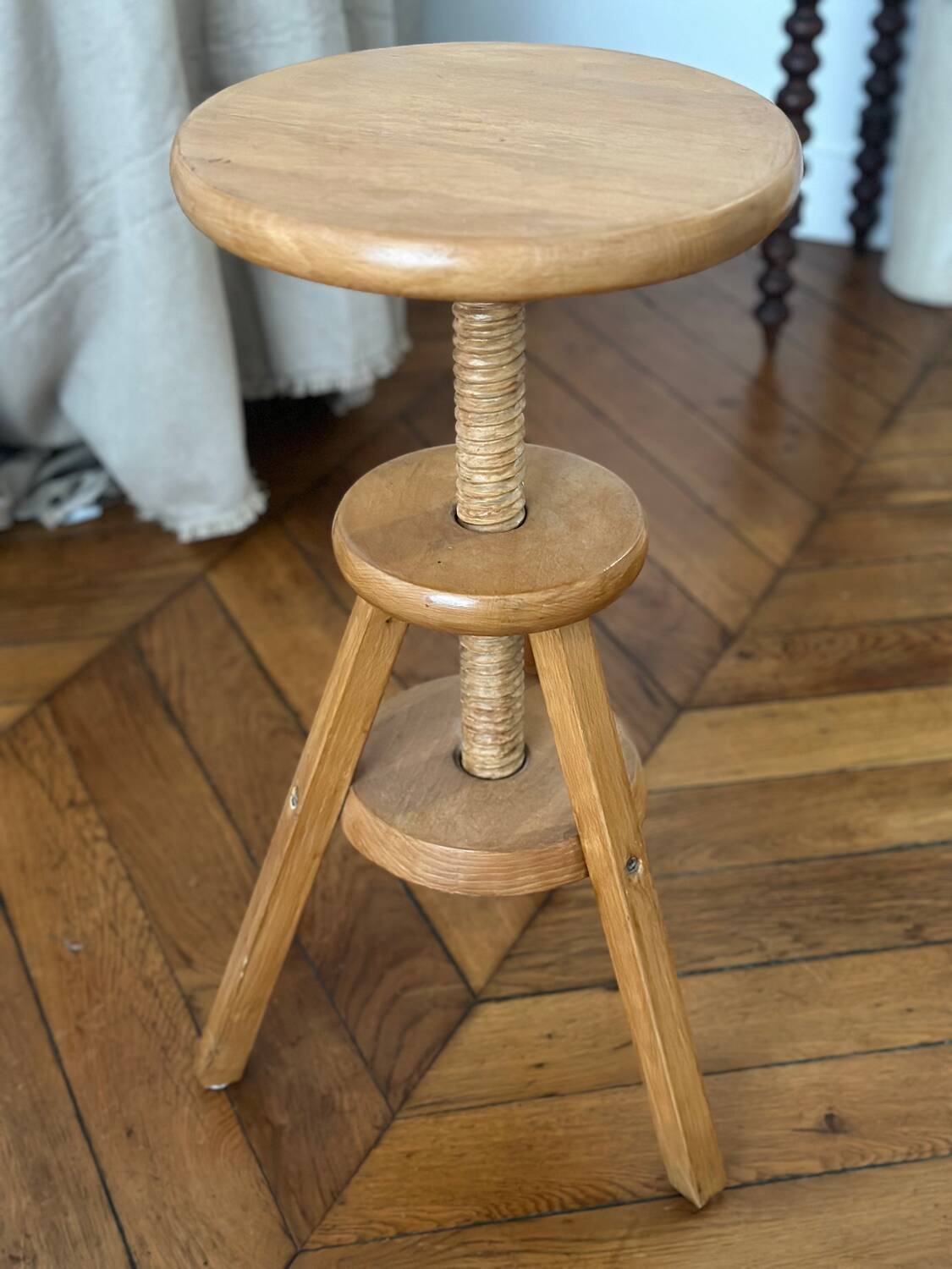 Vintage wooden tripod artist watchmaker stool brutalist workshop