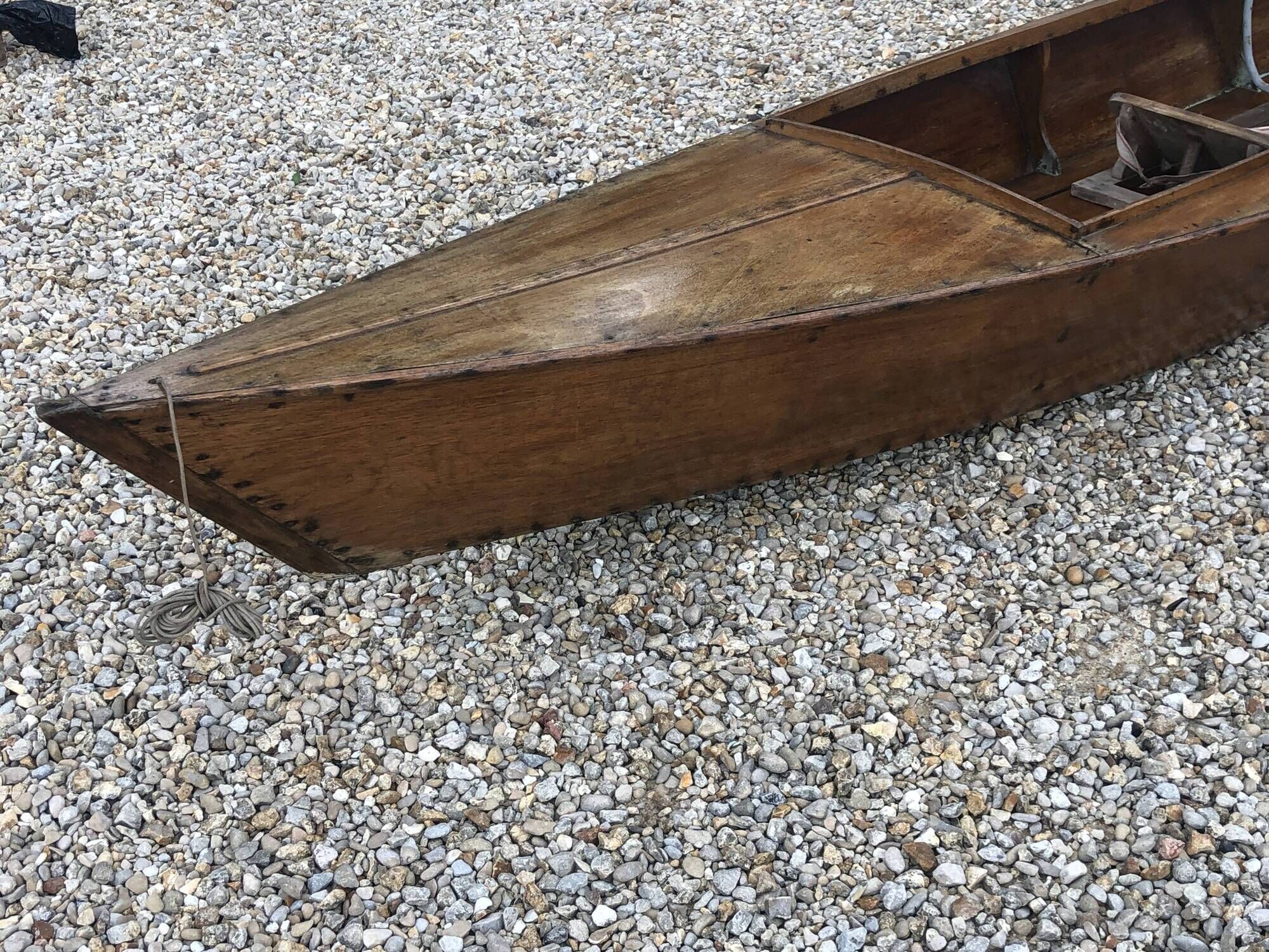 Old flat-bottomed mahogany canoe "Lake Enghien" 1930s/40s