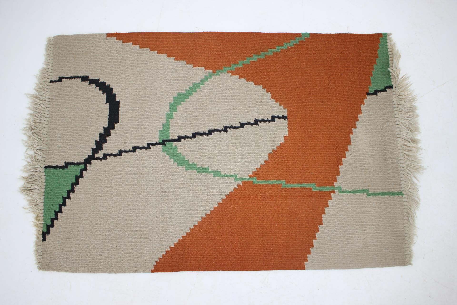 Geometric Kilim Rug with Small Box Design in the Style of Antonin Kybal, 1950s