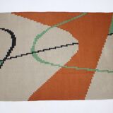 Geometric Kilim Rug with Small Box Design in the Style of Antonin Kybal, 1950s