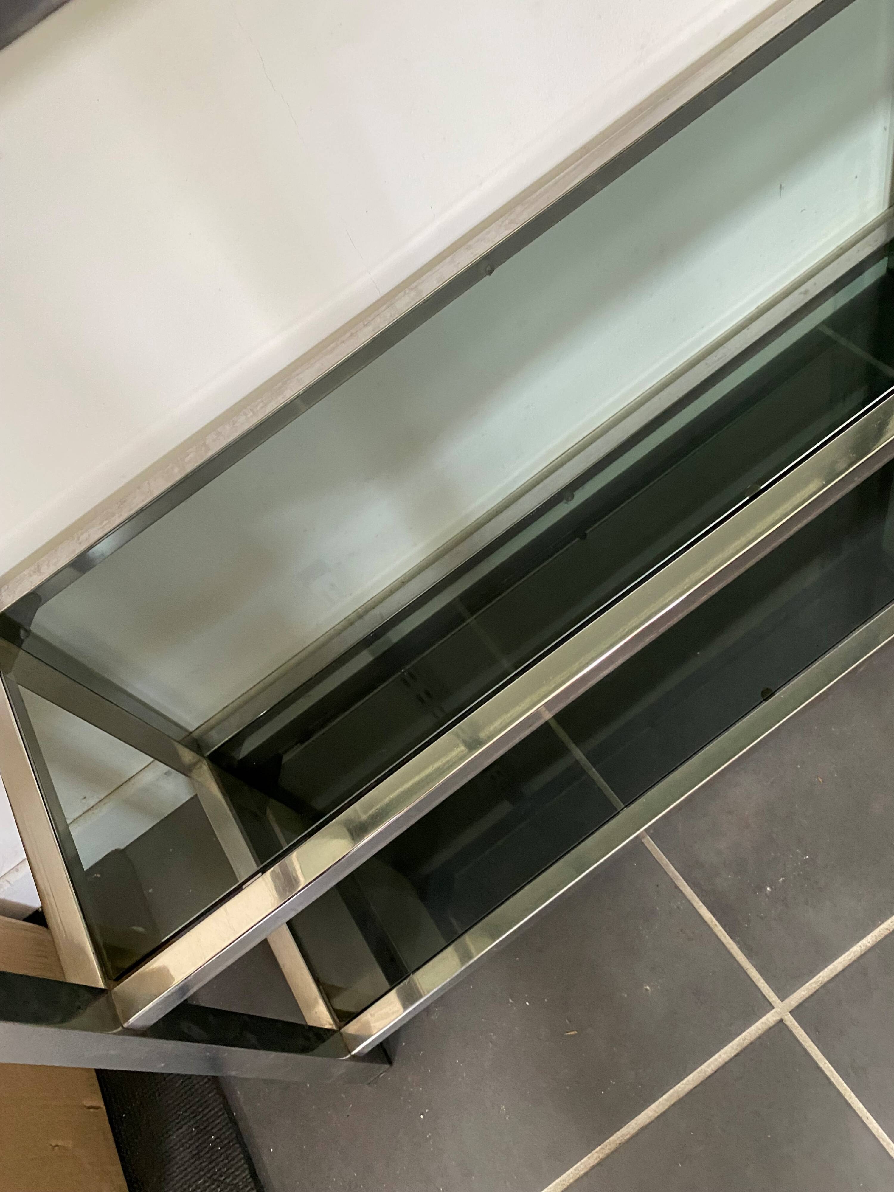 Display bookshelf modular wall shelf glass and chrome vintage 1970s