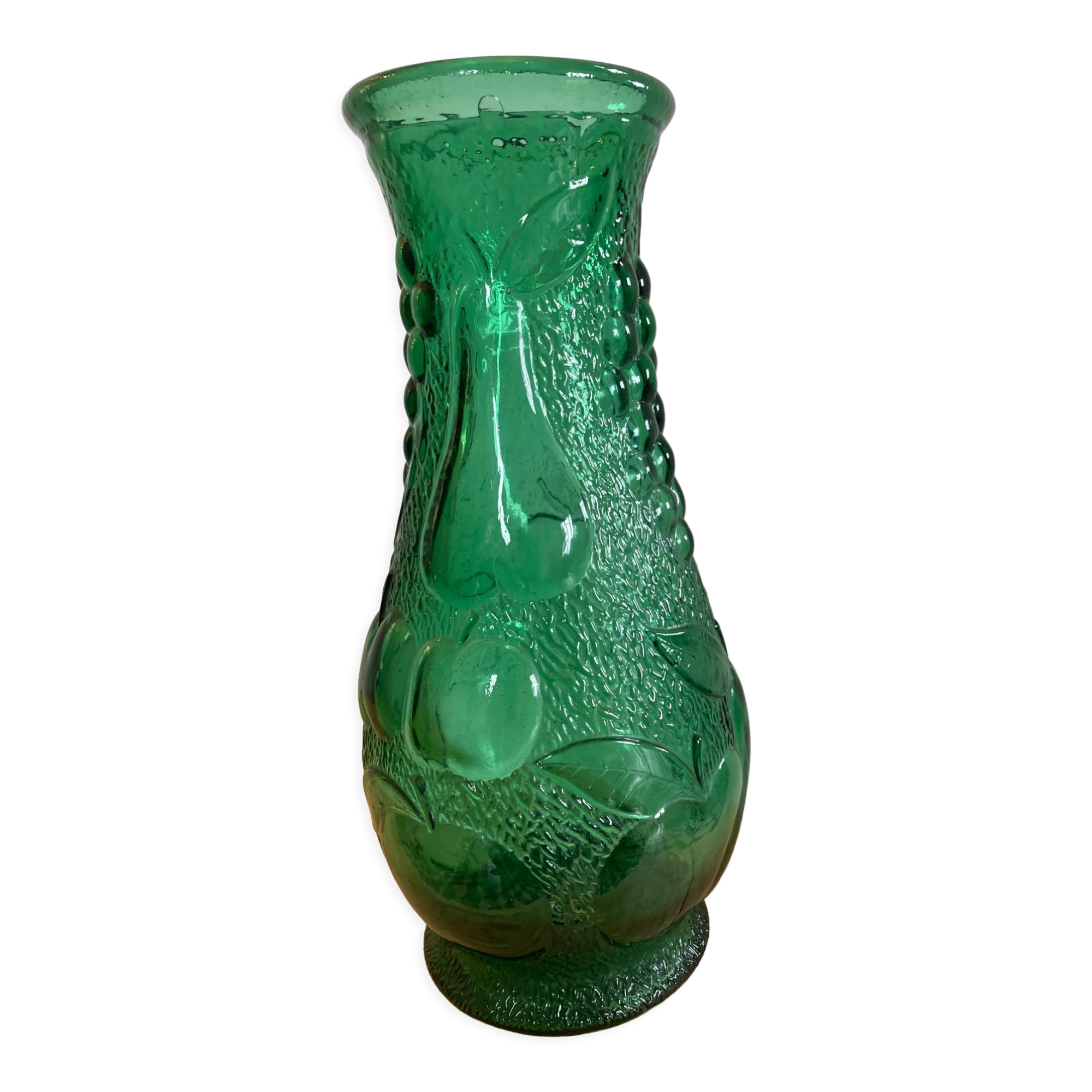 Vintage green glass vase year 1950 Bambicho Marseille fruit décor