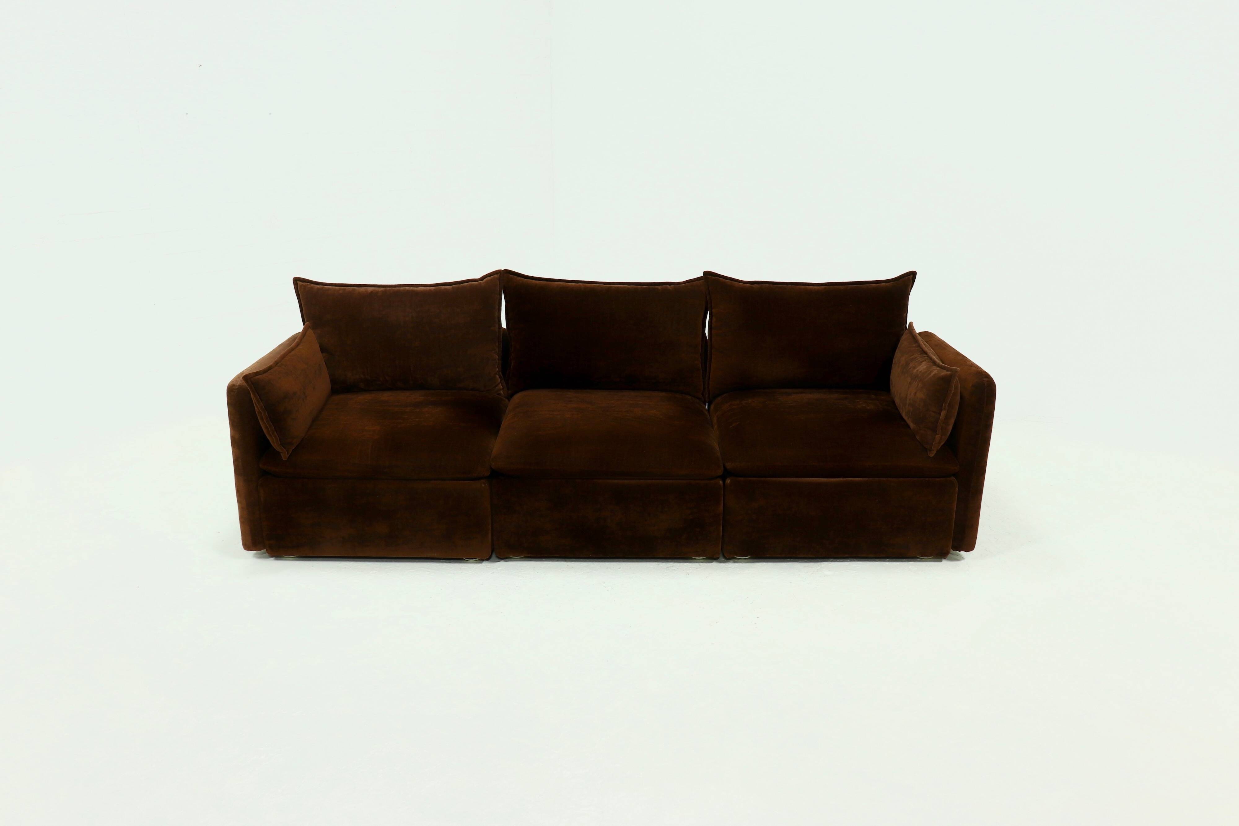 Rare 1970s brown velvet multifunctional modular sofa