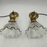 Pair of holophane glass pendants