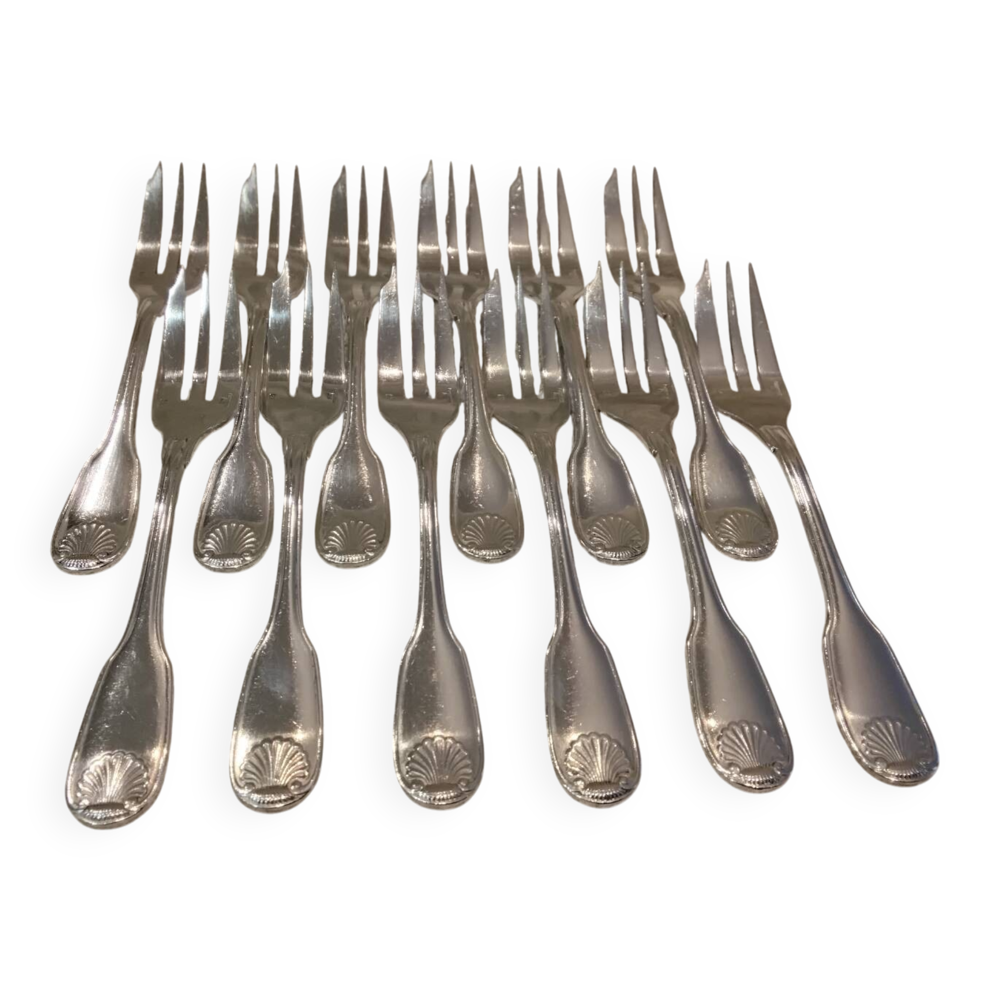 12 silver-plated metal cake forks by Christofle Vendôme 15.2