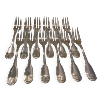 12 silver-plated metal cake forks by Christofle Vendôme 15.2
