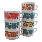 Set of seven arcopal coffee cups