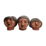 Set of 3 decorative women's heads in red terracotta