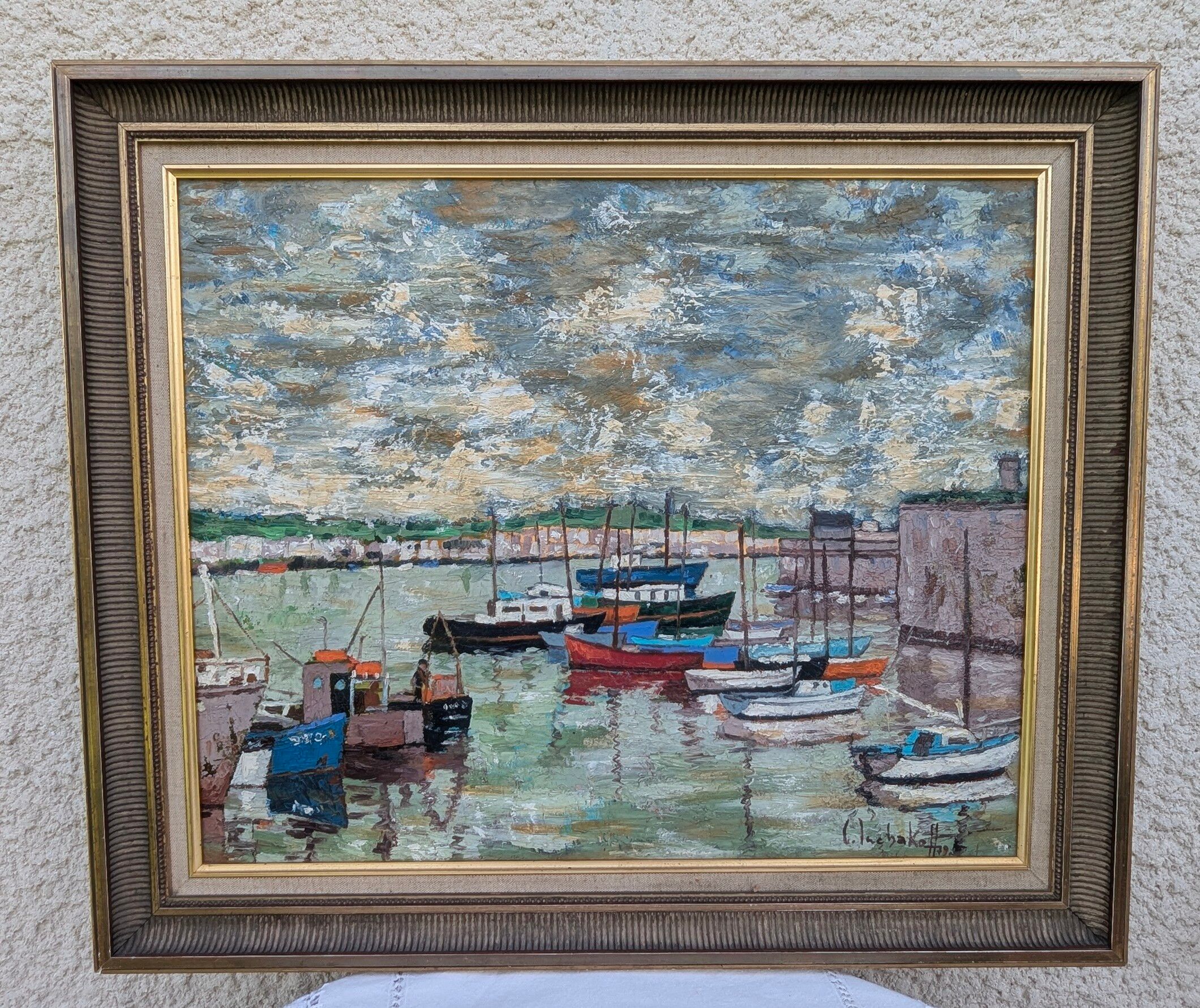 Oil on canvas Port of Concarneau signed Inchakoff 79 marine Brittany
