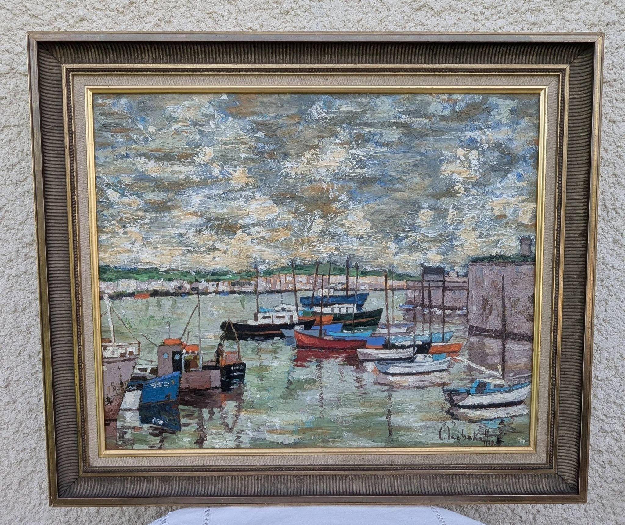 Oil on canvas Port of Concarneau signed Inchakoff 79 marine Brittany