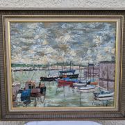 Oil on canvas Port of Concarneau signed Inchakoff 79 marine Brittany