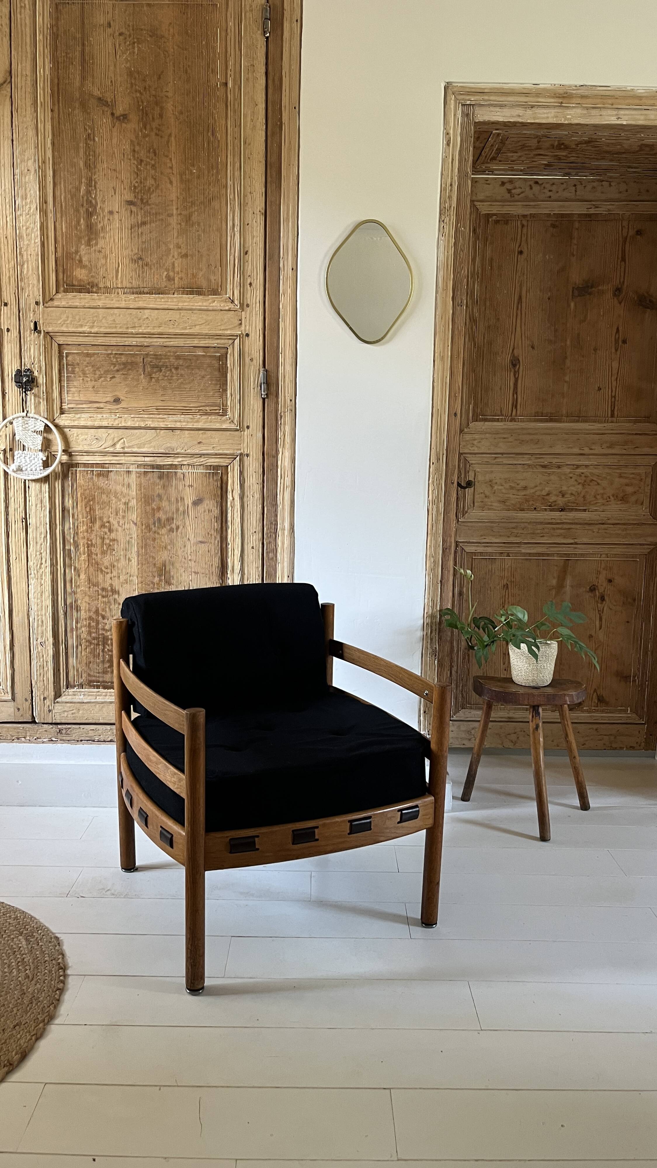 Scandinavian lounge chair COJA in wood and leather, 1960s