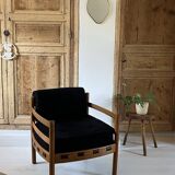 Scandinavian lounge chair COJA in wood and leather, 1960s