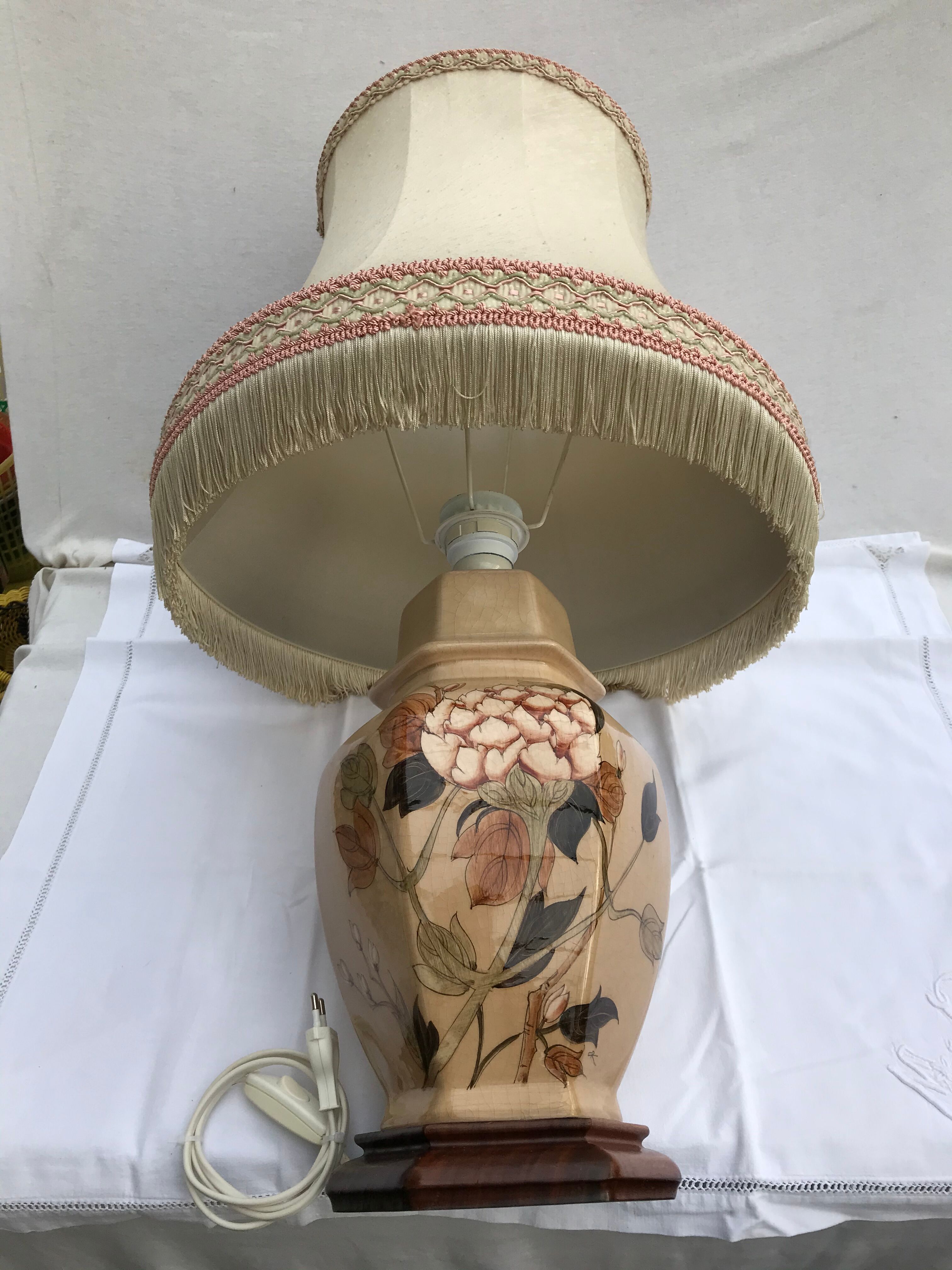 Former ceramic potiche lamp base wood - abat-day vintage beige fabric