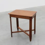 French Art Deco Side Table with Fluted Legs, Carved Frieze and X-Stretcher,
