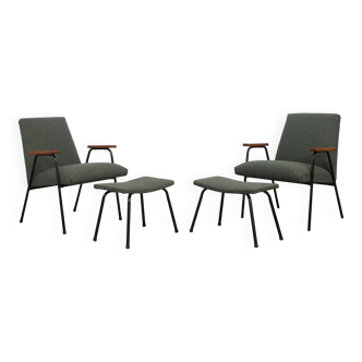 Two sets of lounge chairs with ottoman by Pierre Guariche for Meurop