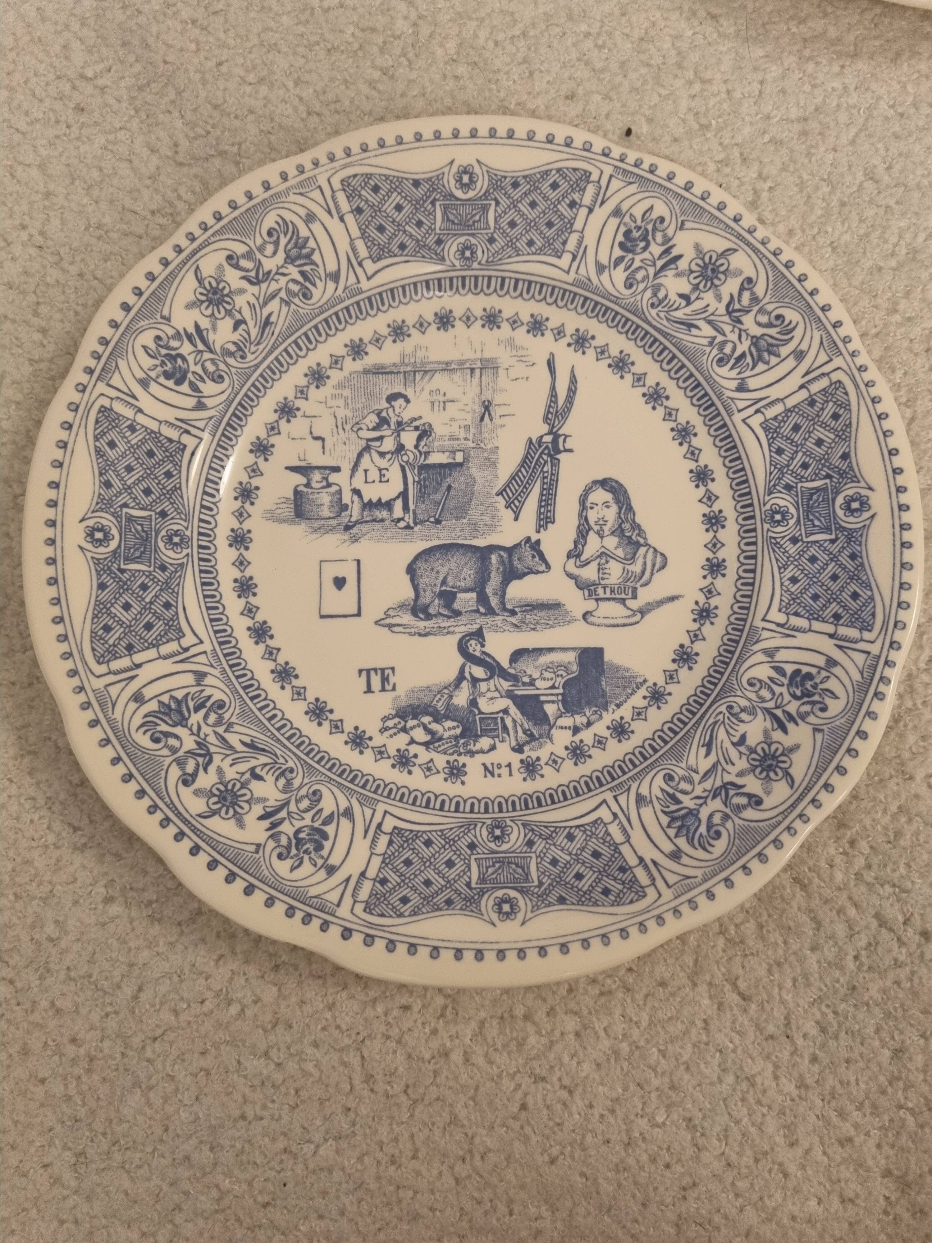 4 old plates talking rebus by factory of Gien