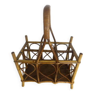 Panier, porte-bouteilles, bambou et rotin, années 70