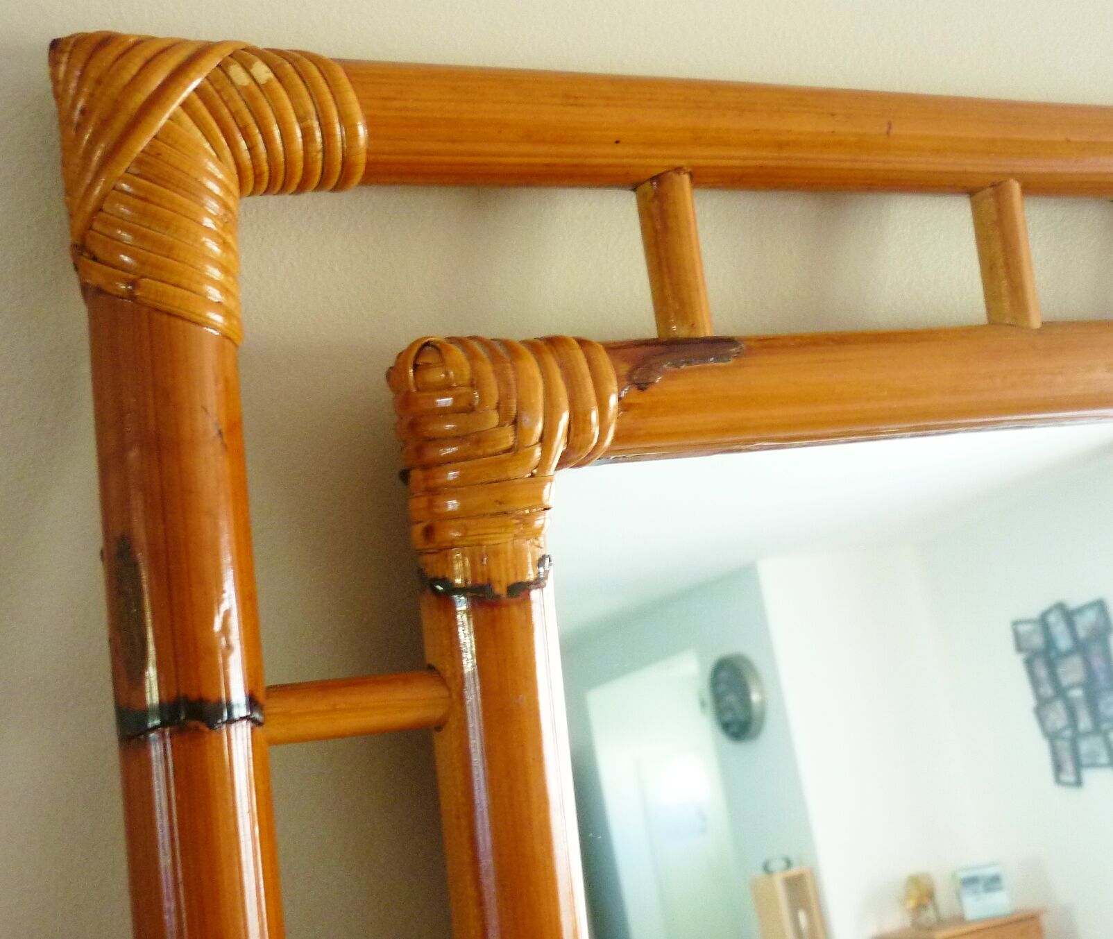 Bamboo mirror, openwork, vintage