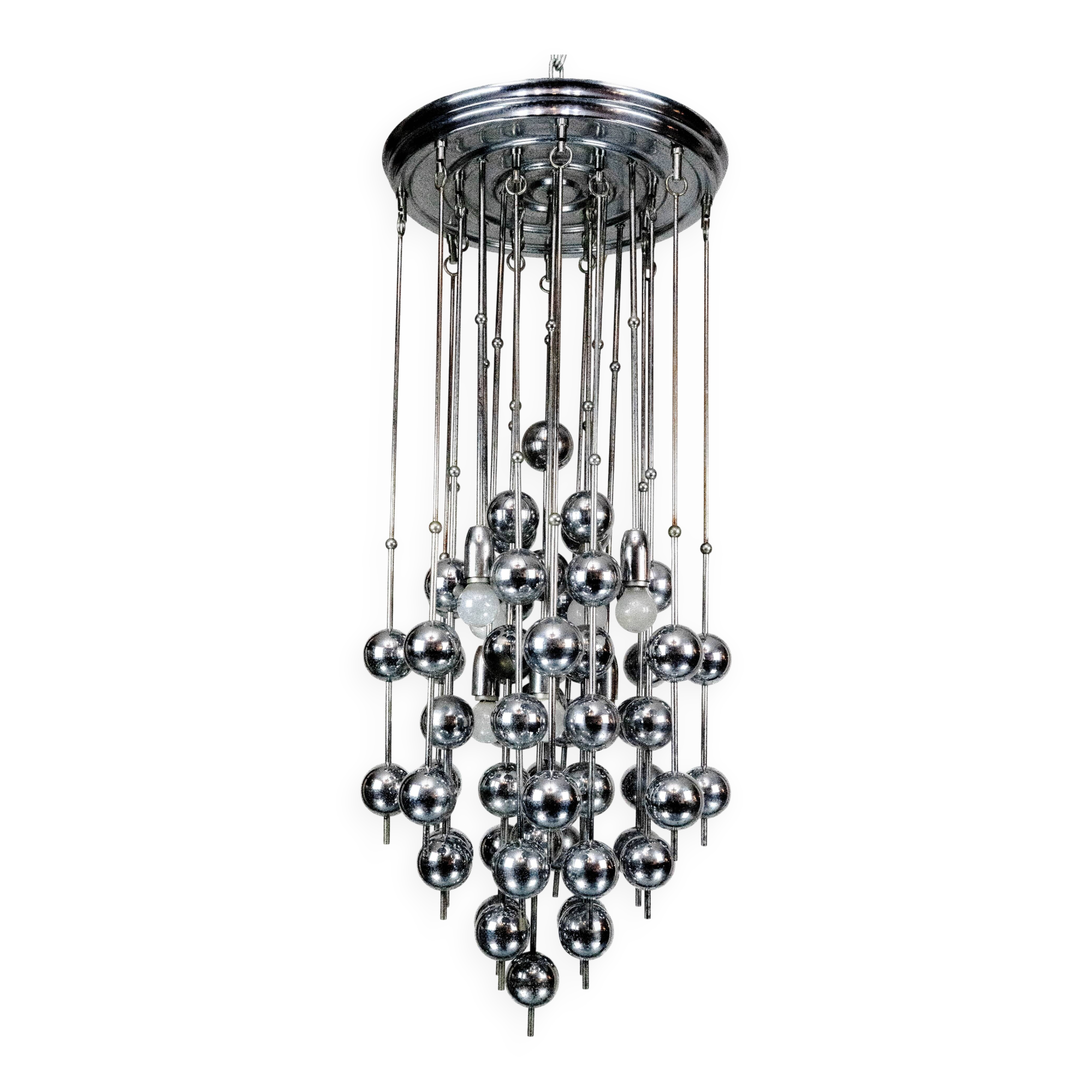 Italian Chrome Chandelier with Spherical Elements, 1970s