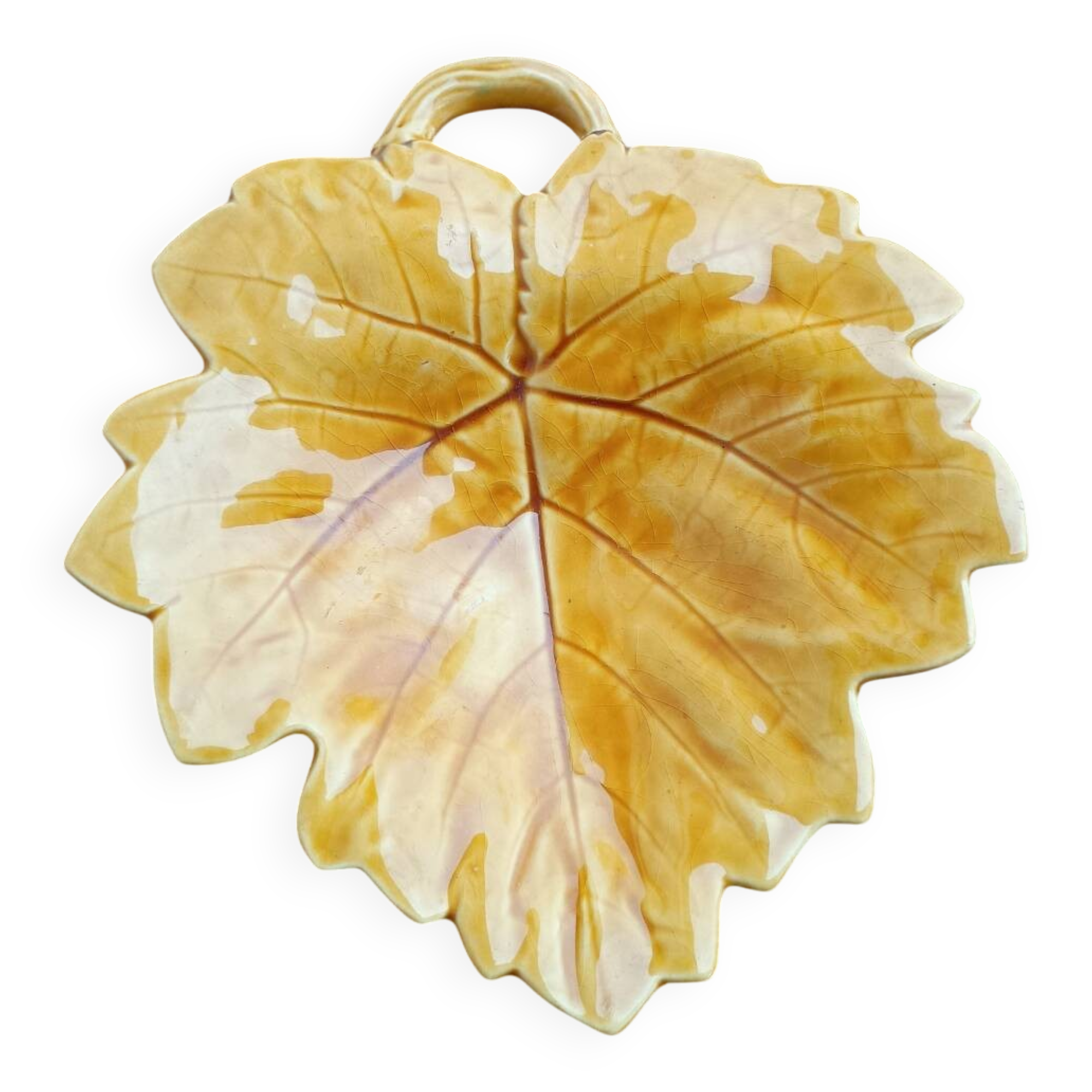 Small dish or pocket emptier 22 cm in barbotine leaf shape Sarreguemines