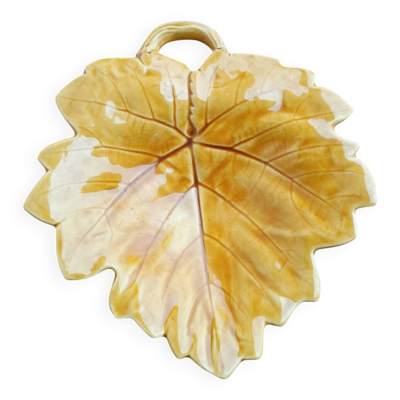 Petit plat ou vide poche 22 cm en barbotine forme de feuille Sarreguemine