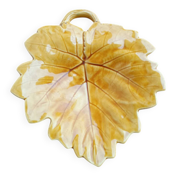 Small dish or pocket emptier 22 cm in barbotine leaf shape Sarreguemines