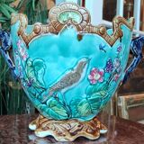 Old Cache Pot Barbotine Decor Warbler Bird Flowers Onnaing