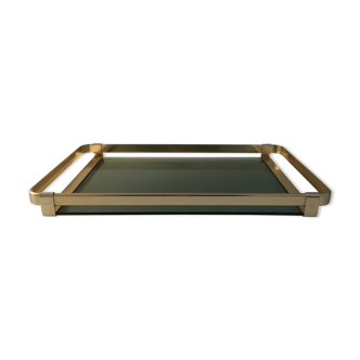 Golden aluminum and smoked glass tray 1970