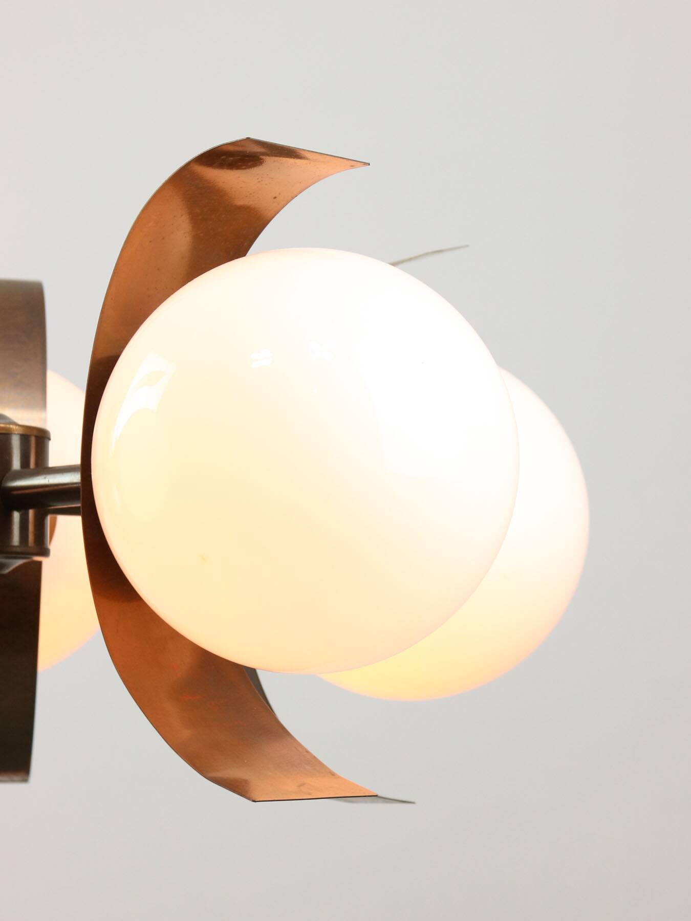 Vintage Italian Copper and Opaline Chandelier, 1970s