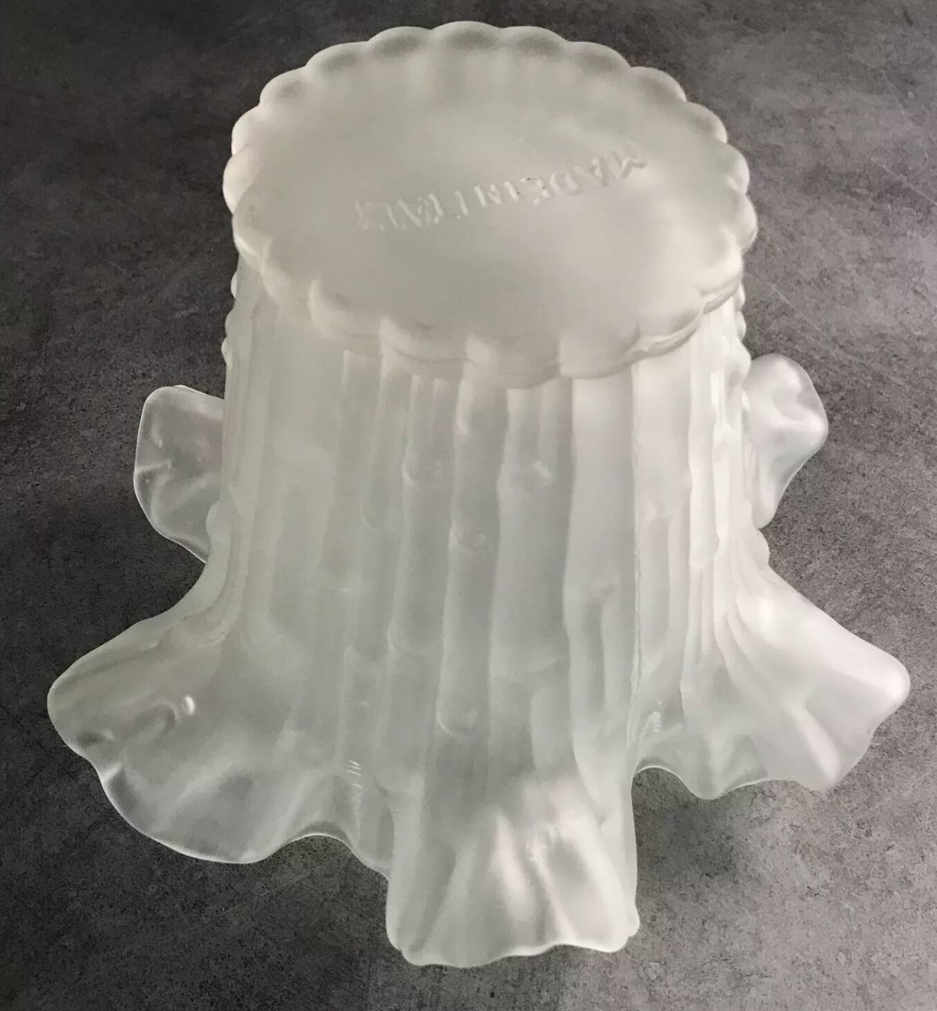 Vintage frosted glass vase from Italy in a tulip shape with a flared rim.